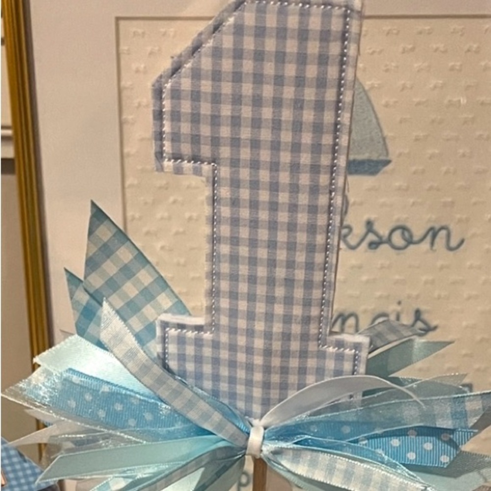 Blue Gingham Number One Cake Topper